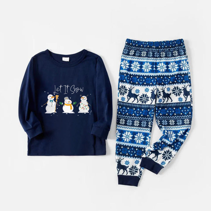 Mirla | Glad Blå Julpyjamas-Set med Snögubbe och Cheer-Textryck-Eva Jonsson