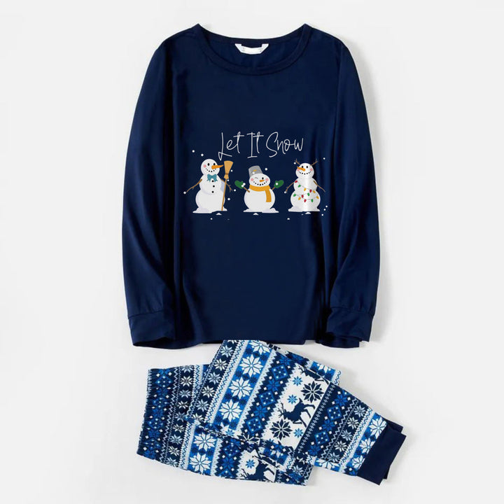 Mirla | Glad Blå Julpyjamas-Set med Snögubbe och Cheer-Textryck-Eva Jonsson