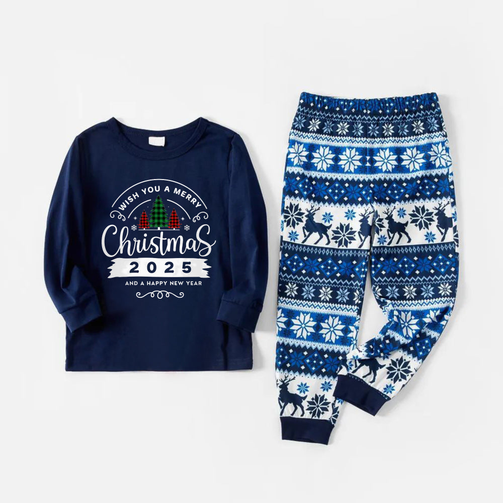 Mirla | Glad Blå Julpyjamasset med God Jul 2025 och Ett Gott Nytt År Tryck-Eva Jonsson