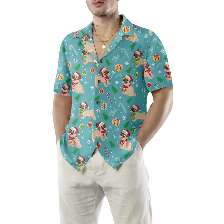 Mirla | Glad Mops Hund Jul Hawaiian Shirt Roligt Mops Jul Shirt-Eva Jonsson