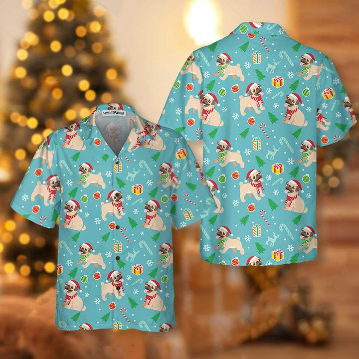 Mirla | Glad Mops Hund Jul Hawaiian Shirt Roligt Mops Jul Shirt-Eva Jonsson