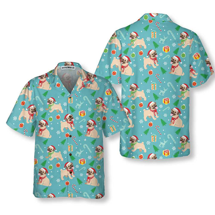 Mirla | Glad Mops Hund Jul Hawaiian Shirt Roligt Mops Jul Shirt-Eva Jonsson