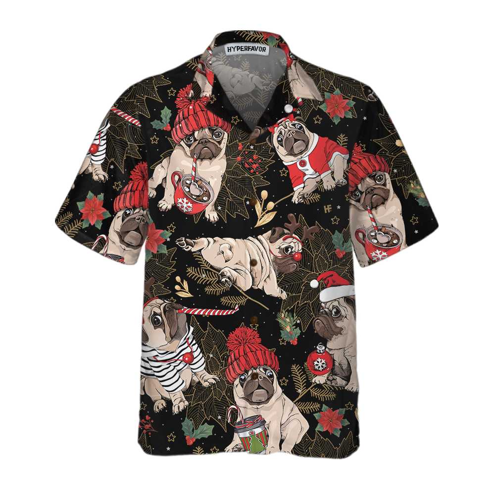 Mirla | Glad Pug Party Hawaii-Skjorta Rolig Julpug-Hundtröja För Män-Eva Jonsson