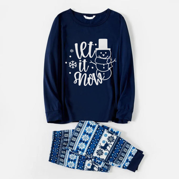 Mirla | Glada Blå Julpyjamas med Snögubbar och Slogan-Designs-Eva Jonsson