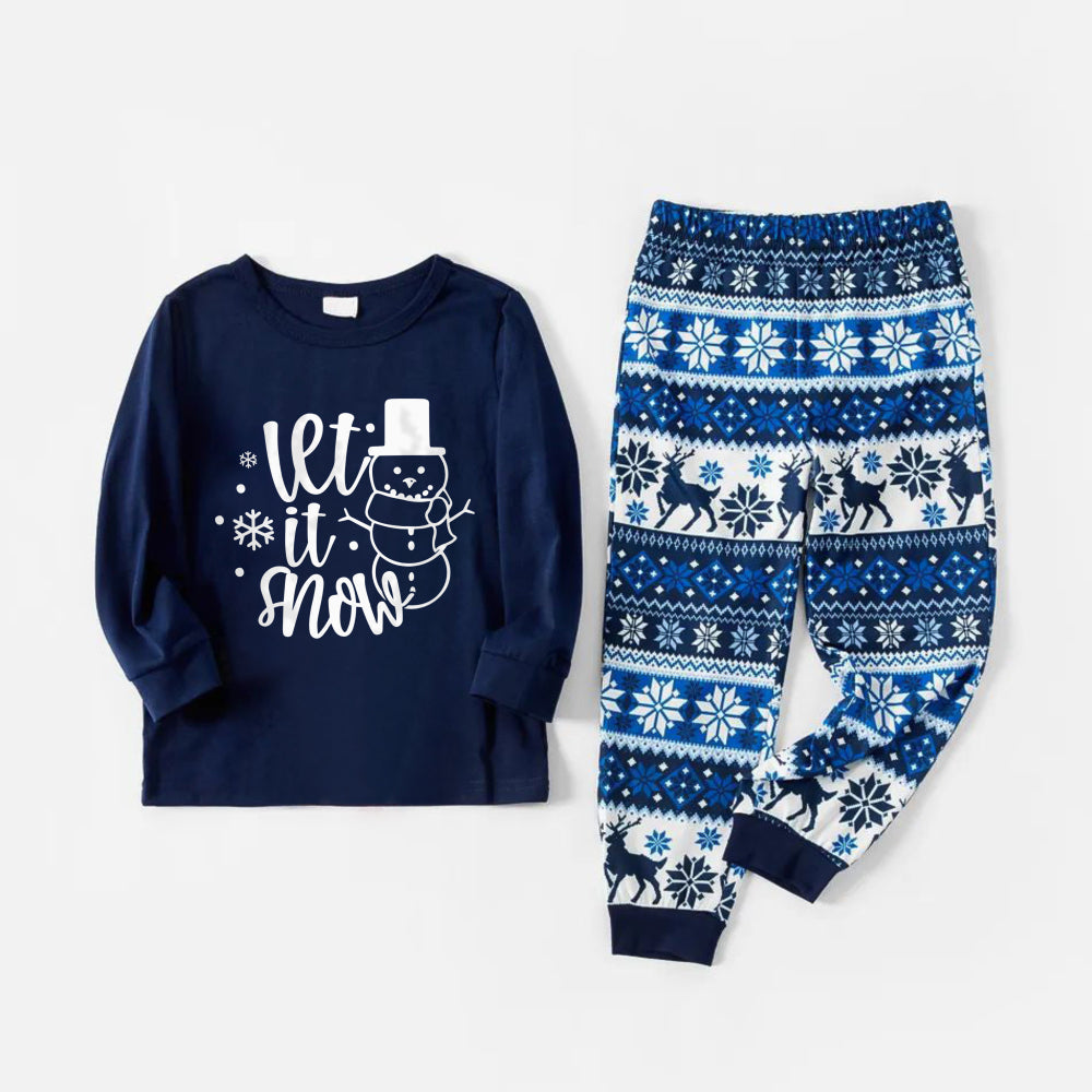 Mirla | Glada Blå Julpyjamas med Snögubbar och Slogan-Designs-Eva Jonsson