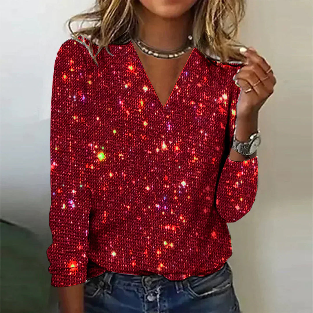 Mirla | Glansig pullover med V-ringning-Eva Jonsson