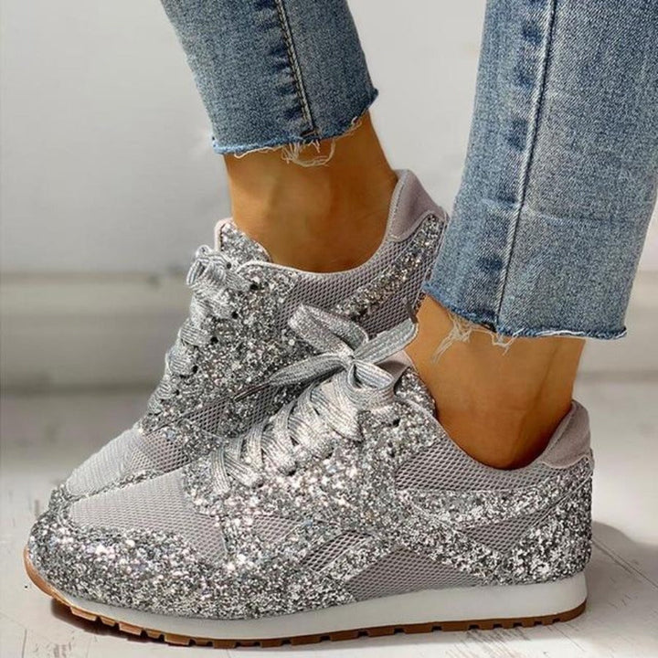 Mirla | Glittrande Mesh Snörning Plattform Komfort Vulkaniserade Sneakers-Eva Jonsson