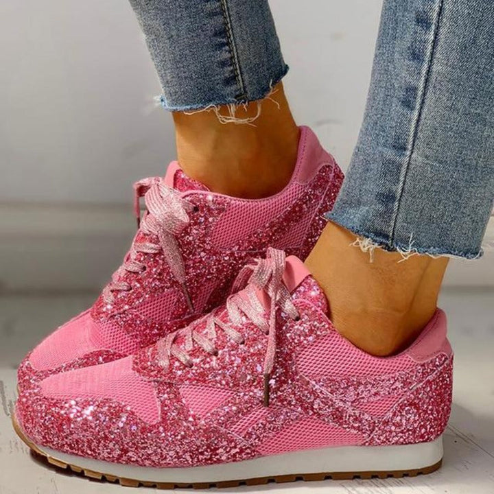 Mirla | Glittrande Mesh Snörning Plattform Komfort Vulkaniserade Sneakers-Eva Jonsson