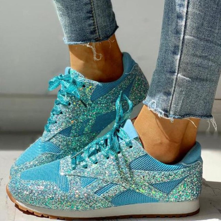 Mirla | Glittrande Mesh Snörning Plattform Komfort Vulkaniserade Sneakers-Eva Jonsson