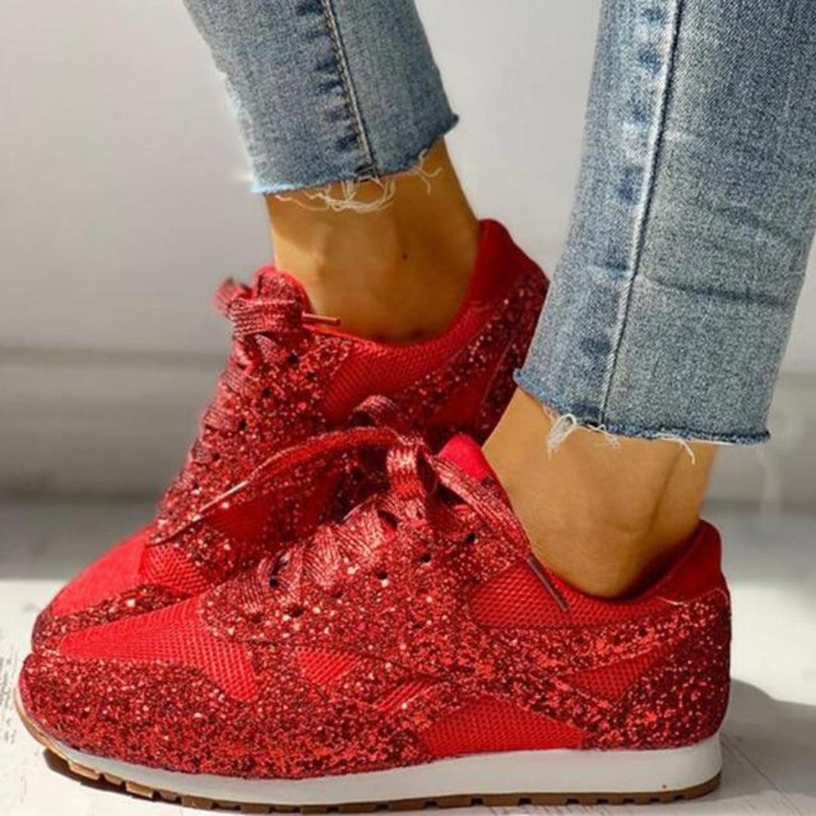 Mirla | Glittrande Mesh Snörning Plattform Komfort Vulkaniserade Sneakers-Eva Jonsson