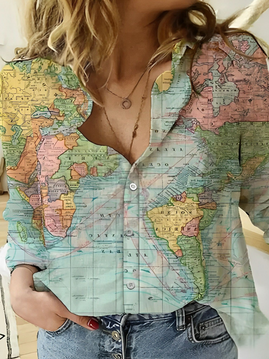 Mirla | Globe Världskarta Tryckt T-shirt-Eva Jonsson