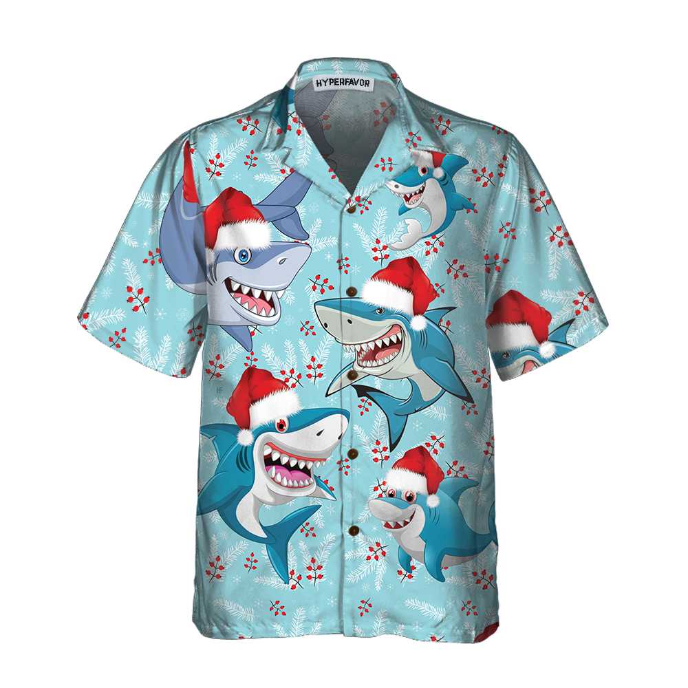 Mirla | God Jul Hai Santa Hat Jul-Hawaiian-Shirt Rolig Hai-Hawaiian-Shirt För Julafton-Eva Jonsson