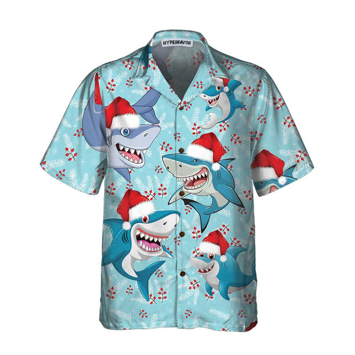 Mirla | God Jul Hai Santa Hat Jul-Hawaiian-Shirt Rolig Hai-Hawaiian-Shirt För Julafton-Eva Jonsson