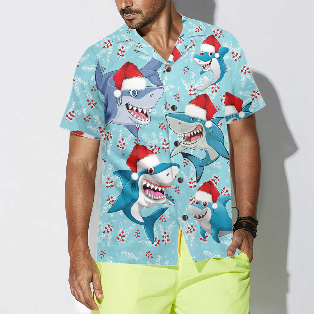 Mirla | God Jul Hai Santa Hat Jul-Hawaiian-Shirt Rolig Hai-Hawaiian-Shirt För Julafton-Eva Jonsson