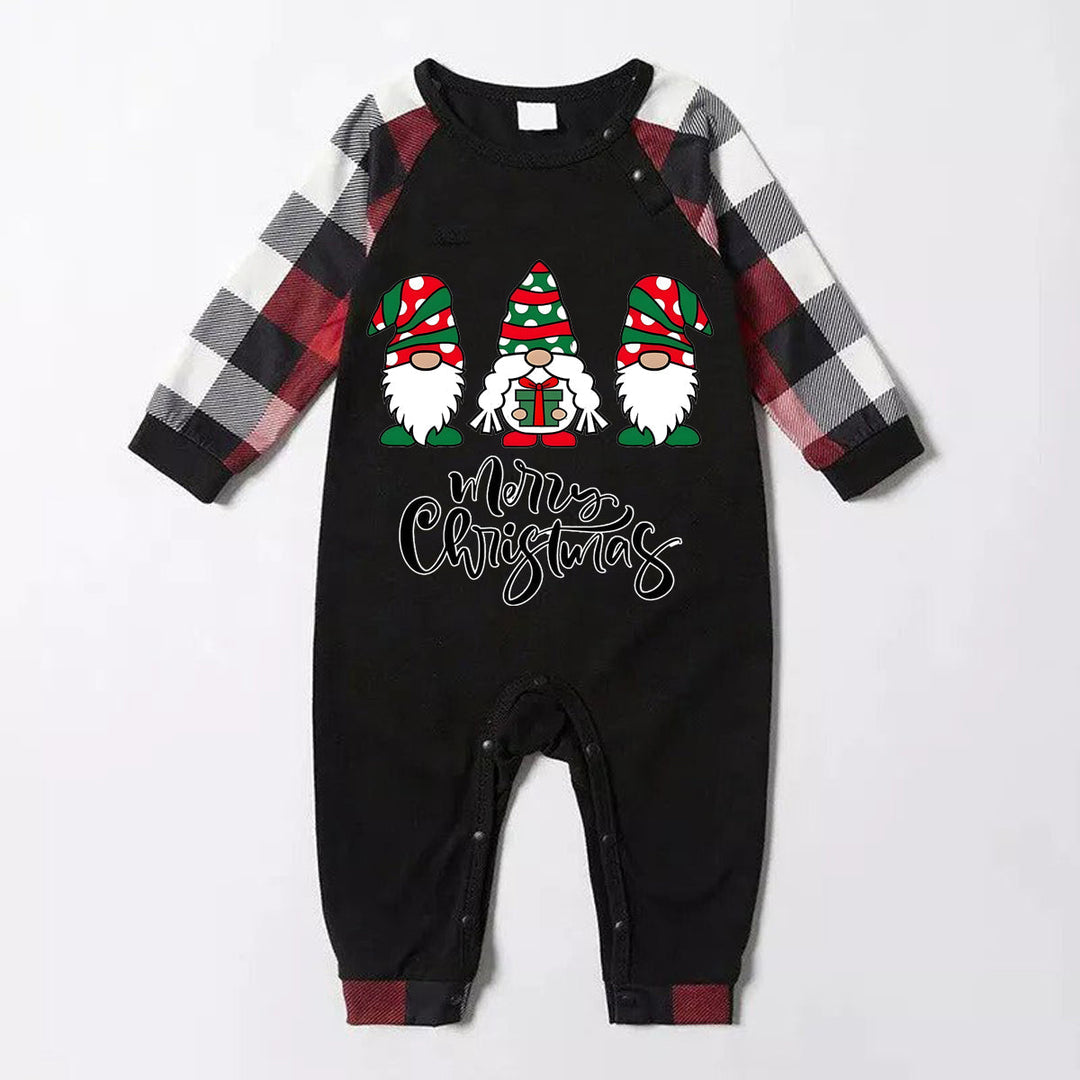 Mirla | God Jul Söt Gnome Tryck Avslappnade Långärmade Sweatshirts Kontrasttoppar och Röd & Svart & Vit Rutig Byxa Familjematchande Pyjamaset med Hund Bandana-Eva Jonsson