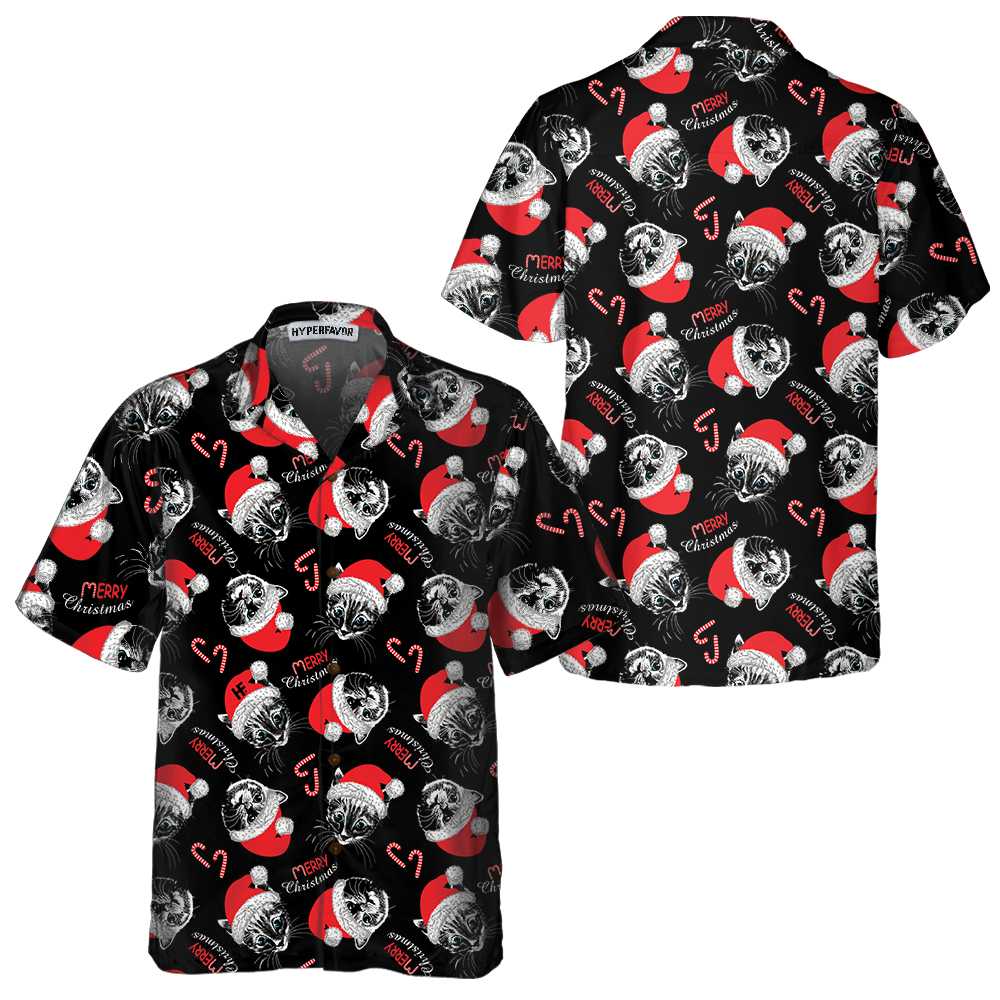 Mirla | God Jul Svart Hawaiian-Shirt Rolig Julkatt-Shirt Bästa Julklappsidén-Eva Jonsson