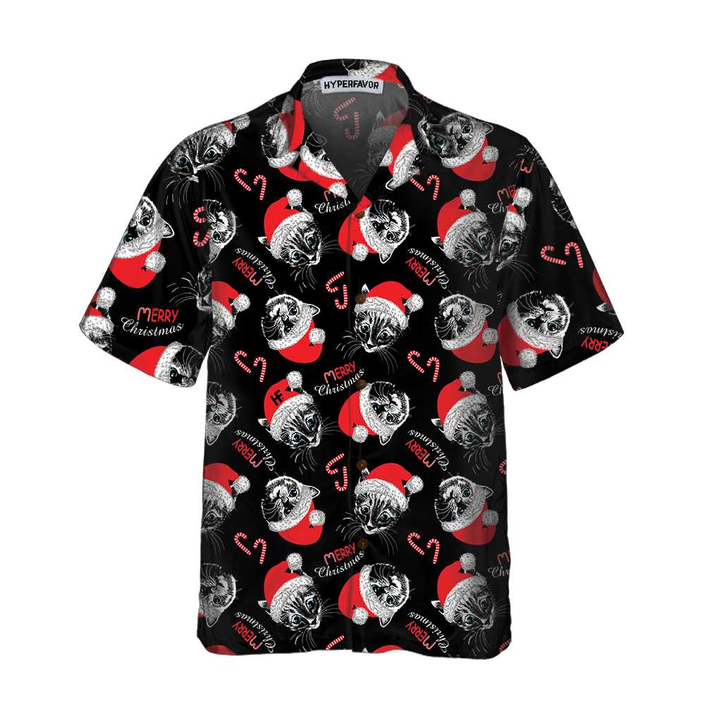 Mirla | God Jul Svart Hawaiian-Shirt Rolig Julkatt-Shirt Bästa Julklappsidén-Eva Jonsson