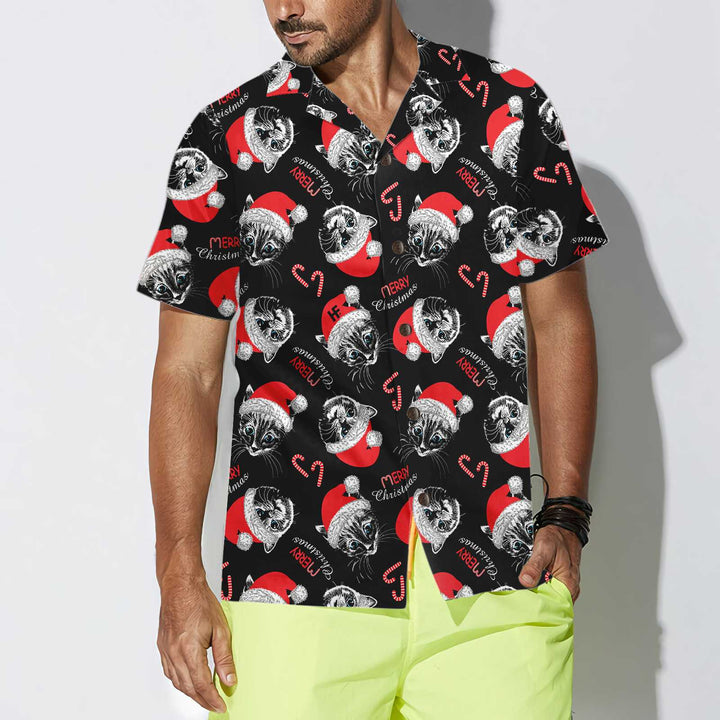 Mirla | God Jul Svart Hawaiian-Shirt Rolig Julkatt-Shirt Bästa Julklappsidén-Eva Jonsson