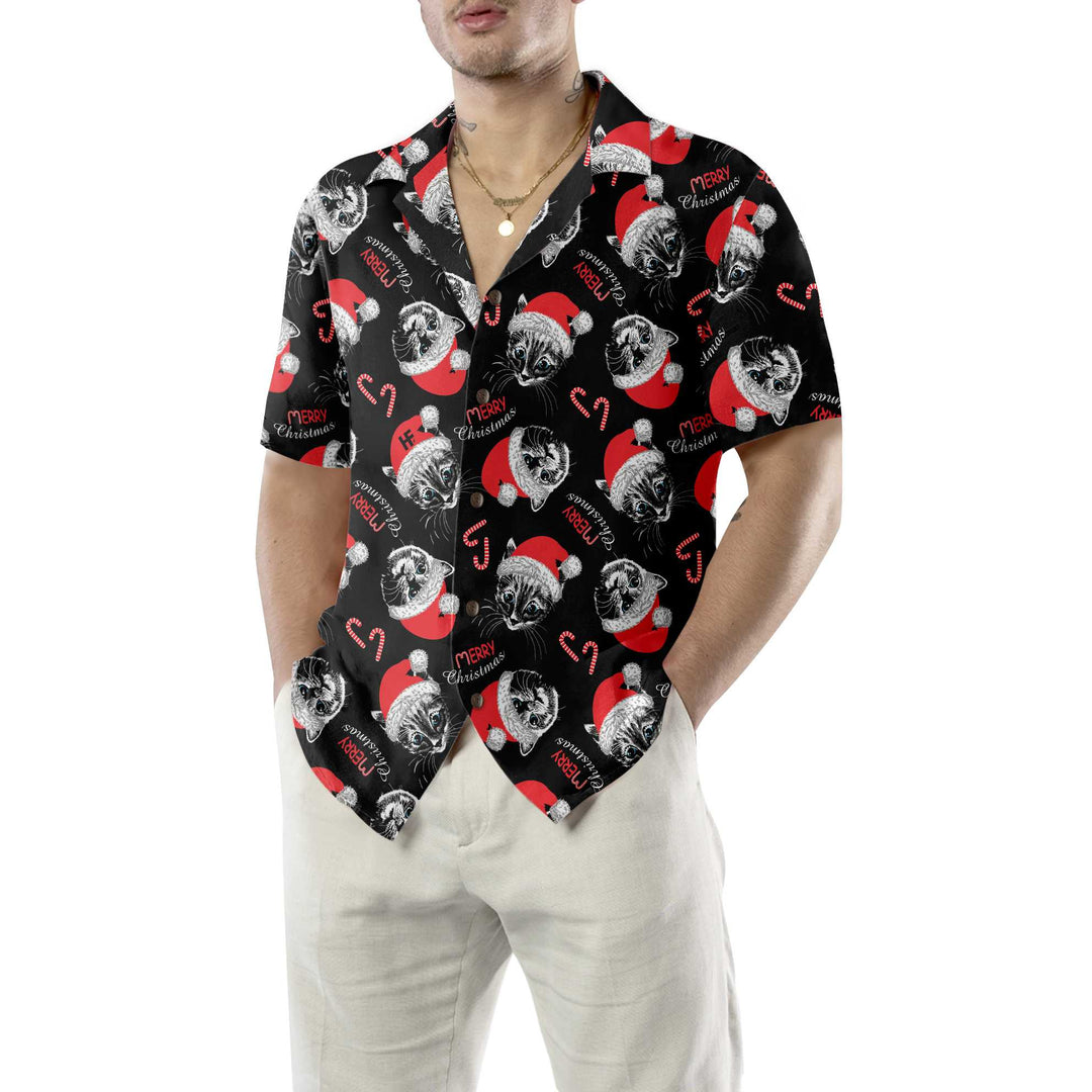 Mirla | God Jul Svart Hawaiian-Shirt Rolig Julkatt-Shirt Bästa Julklappsidén-Eva Jonsson
