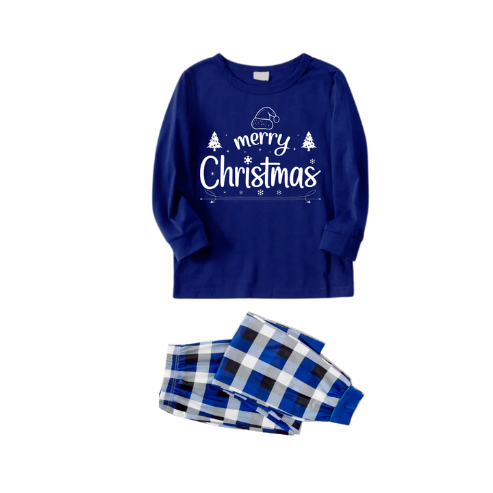 Mirla | God Jul Text Tryckt Blå och Vit Rutigt Familjeset Pyjamas-Eva Jonsson