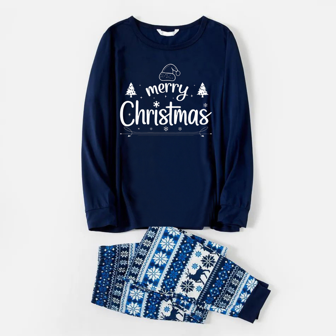 Mirla | God Jul Tryck Blå Familj Jul Matching Pyjamas-Eva Jonsson