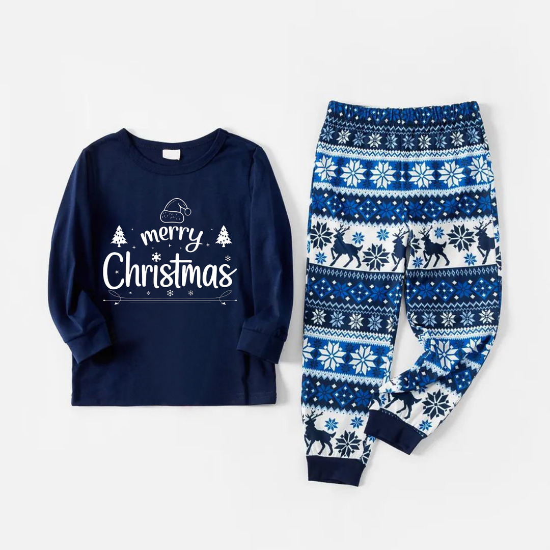 Mirla | God Jul Tryck Blå Familj Jul Matching Pyjamas-Eva Jonsson