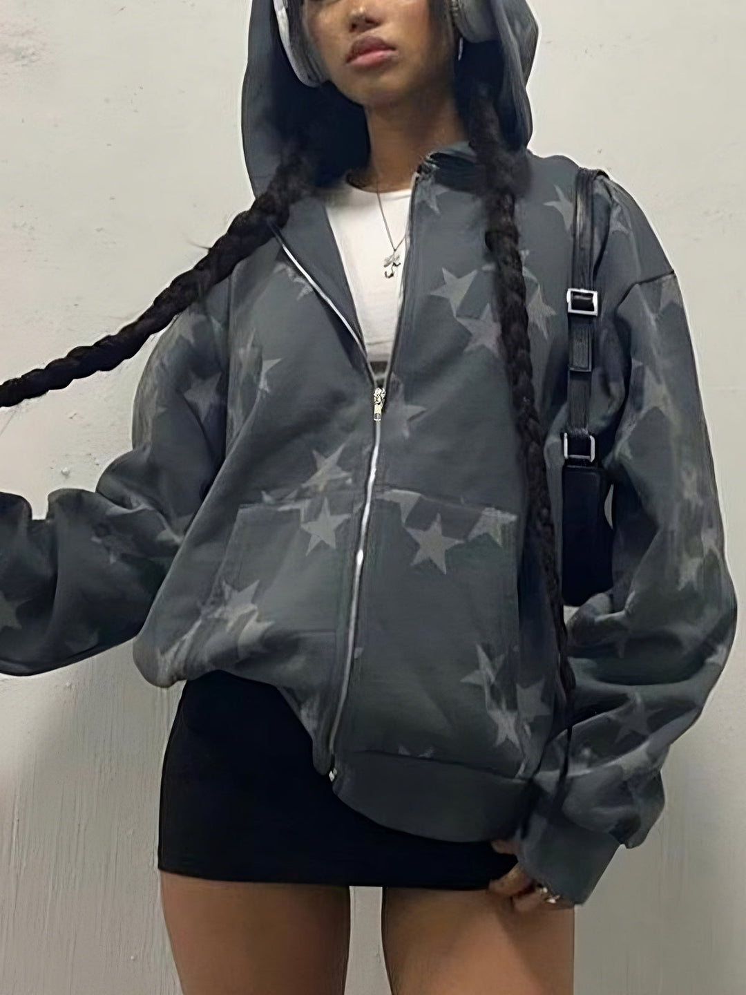 Mirla | Grå Stjärn-Hoodie med Dragkedja-Eva Jonsson