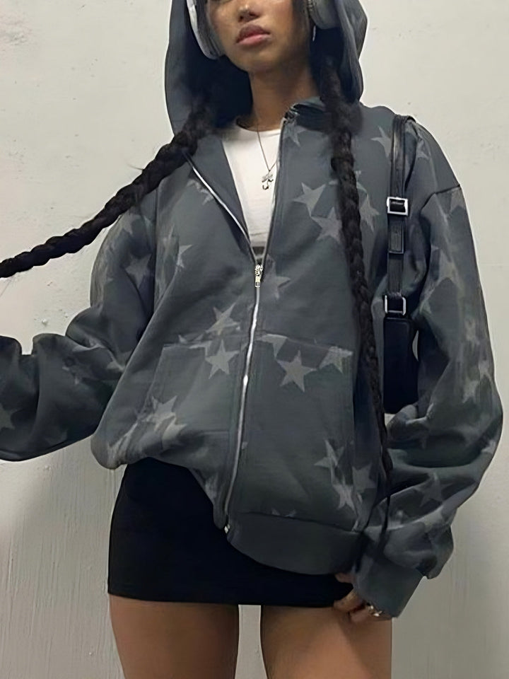 Mirla | Grå Stjärn-Hoodie med Dragkedja-Eva Jonsson