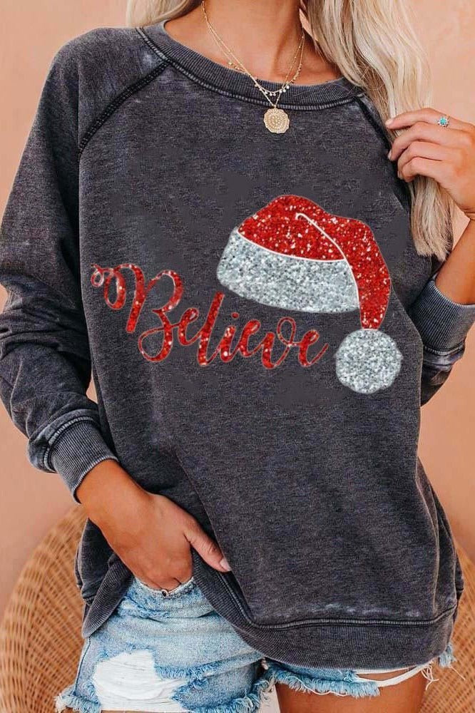 Mirla | Grå sweatshirt dam festlig jultryck-Eva Jonsson