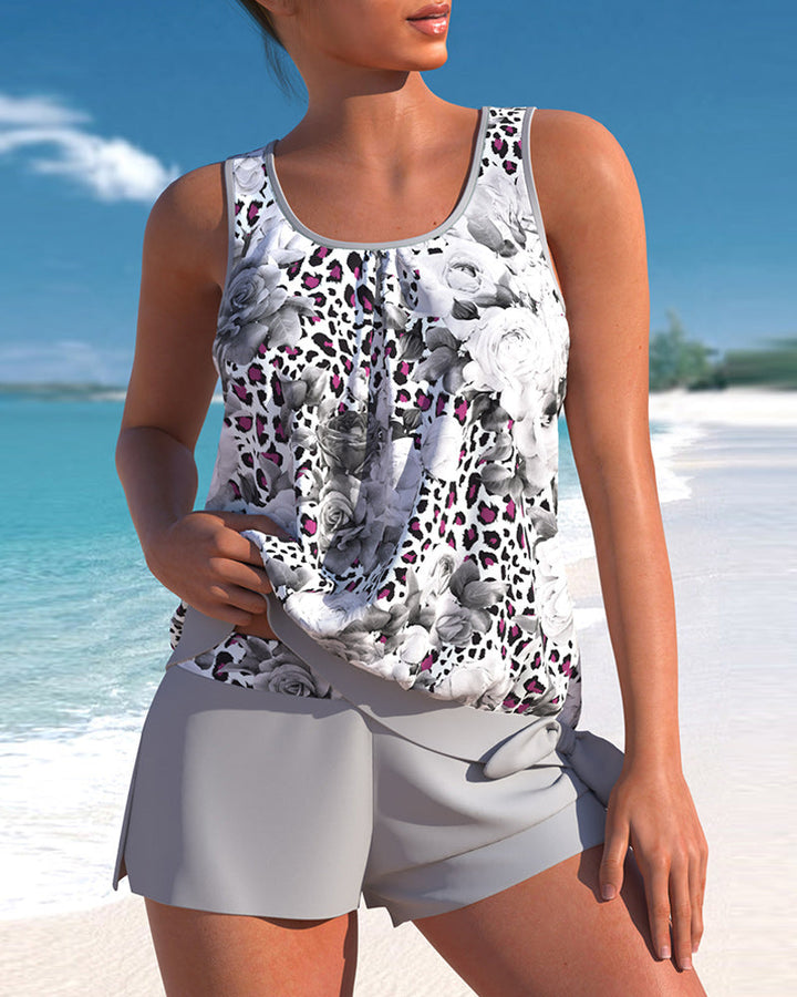 Mirla | Gråtryckt Tankini-set för damer-Eva Jonsson