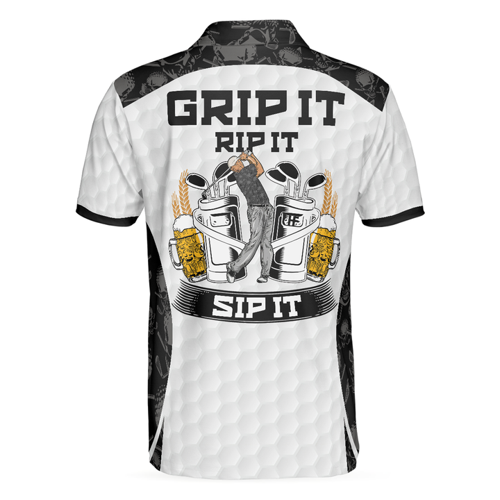 Mirla | Grip It Rip It Sip It Golf Vit Polo T-Shirt med Dödskallemönster För Julen Skämmande Presentidé För Golfare-Eva Jonsson