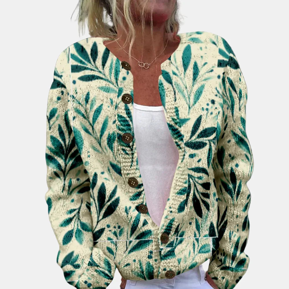 Mirla | Grön Bladtryck Cardigan-Eva Jonsson
