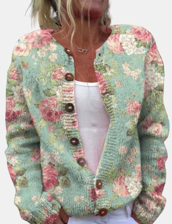 Mirla | Grön Blommönster Cardigan-Eva Jonsson