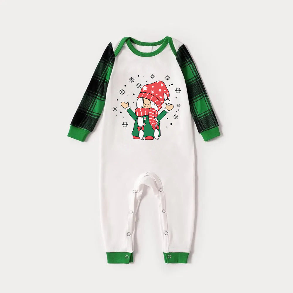 Mirla | Grön Raglan-Top Grön Rutigt Mönster Jul-Pyjamas-Set med Söt Tomte-Tryck-Eva Jonsson