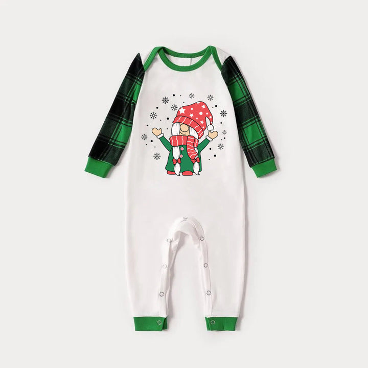 Mirla | Grön Raglan-Top Grön Rutigt Mönster Jul-Pyjamas-Set med Söt Tomte-Tryck-Eva Jonsson