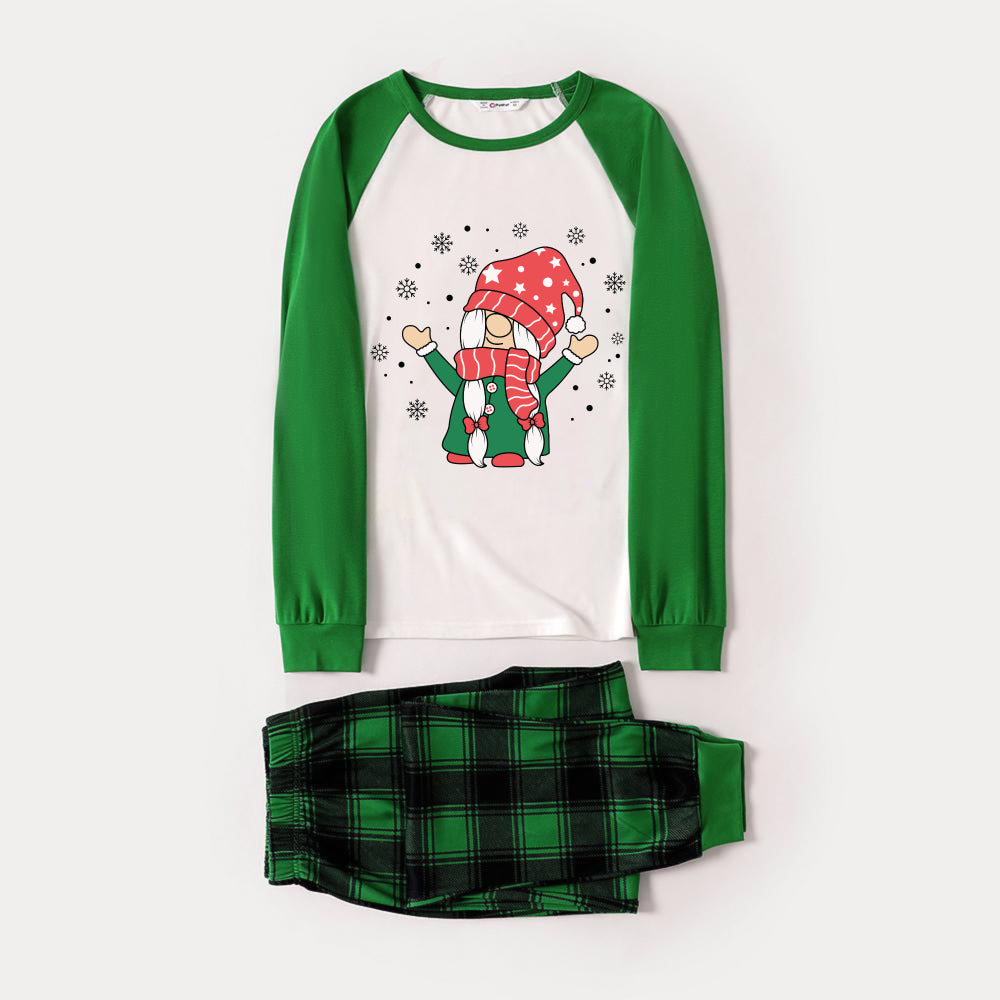 Mirla | Grön Raglan-Top Grön Rutigt Mönster Jul-Pyjamas-Set med Söt Tomte-Tryck-Eva Jonsson
