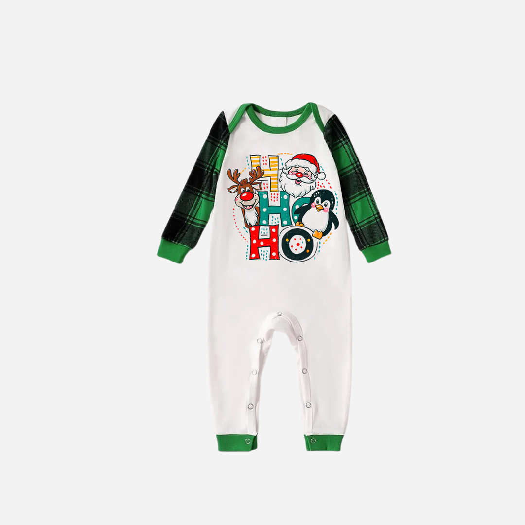 Mirla | Grönt Raglan-Överdel Grönt Rutig Mönster Jul-Pyjamas-Set med Ho Ho Ho Mönstertryck-Eva Jonsson