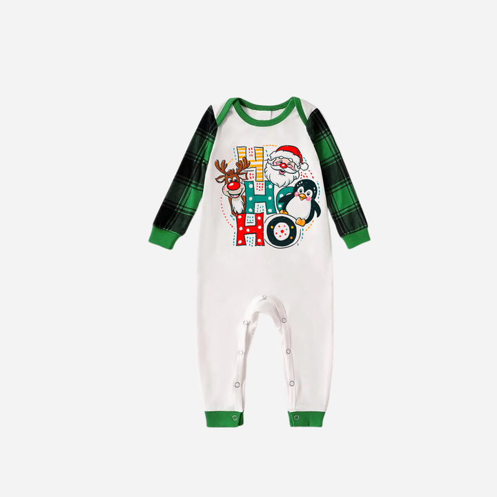 Mirla | Grönt Raglan-Överdel Grönt Rutig Mönster Jul-Pyjamas-Set med Ho Ho Ho Mönstertryck-Eva Jonsson