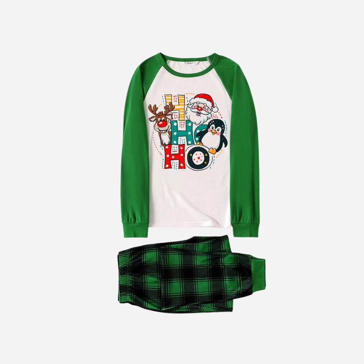 Mirla | Grönt Raglan-Överdel Grönt Rutig Mönster Jul-Pyjamas-Set med Ho Ho Ho Mönstertryck-Eva Jonsson