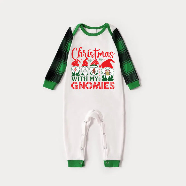 Mirla | Grönt Raglan-Top Grönt Rutig Mönster Jul-Pyjamas-Set med Söta Tomtar och "Jul med Mina Tomtar" Tryck-Eva Jonsson