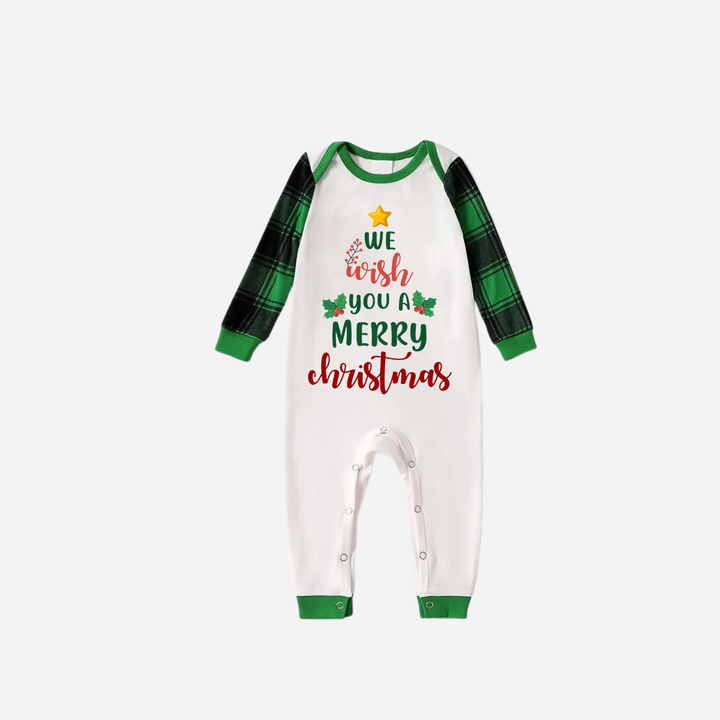 Mirla | Grönt Raglan Top Grönt Rutigt Jul-Pyjamas-Set med Vi Önskar Er God Jul Texttryck-Eva Jonsson