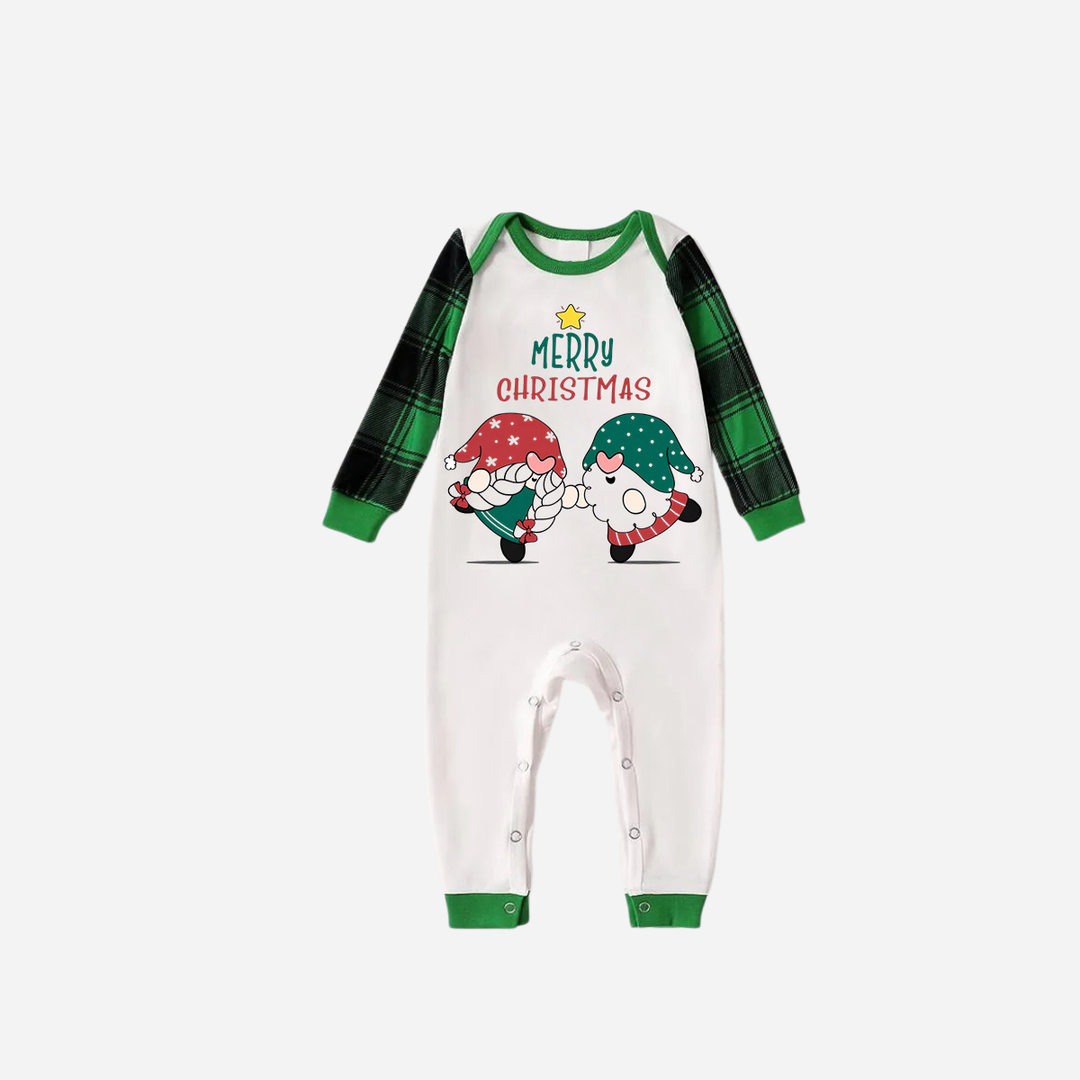 Mirla | Grönt Raglan-Topp Grönt Rutmönster Jul Pyjamaset med Gnom och God Jul Texttryck-Eva Jonsson