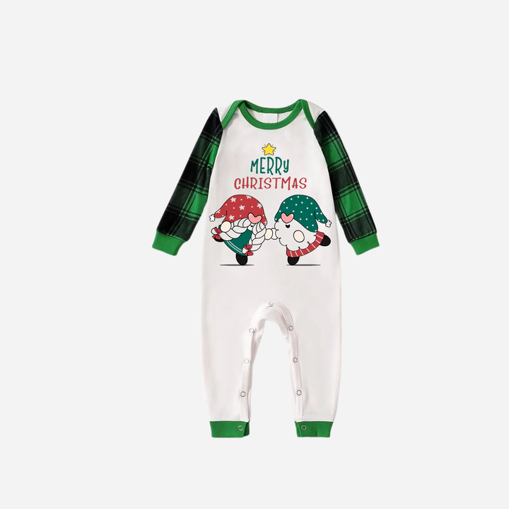 Mirla | Grönt Raglan-Topp Grönt Rutmönster Jul Pyjamaset med Gnom och God Jul Texttryck-Eva Jonsson