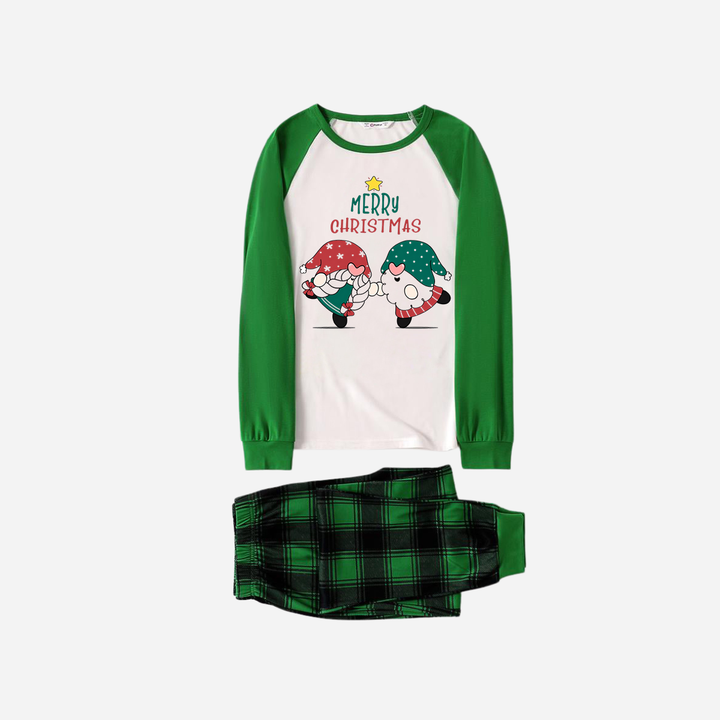 Mirla | Grönt Raglan-Topp Grönt Rutmönster Jul Pyjamaset med Gnom och God Jul Texttryck-Eva Jonsson