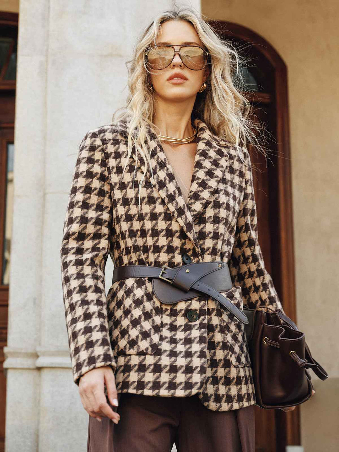Mirla | Hahnentritt Blazer - Midjedesign med Långa Ärmar-Eva Jonsson