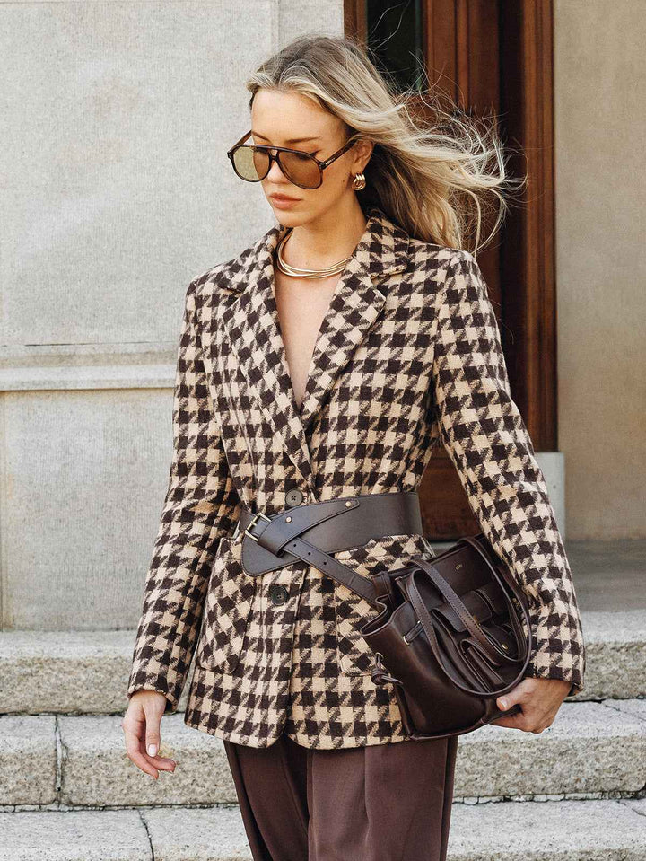 Mirla | Hahnentritt Blazer - Midjedesign med Långa Ärmar-Eva Jonsson