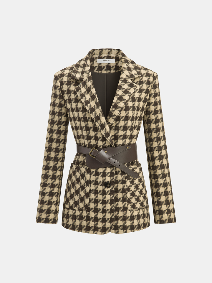 Mirla | Hahnentritt Blazer - Midjedesign med Långa Ärmar-Eva Jonsson