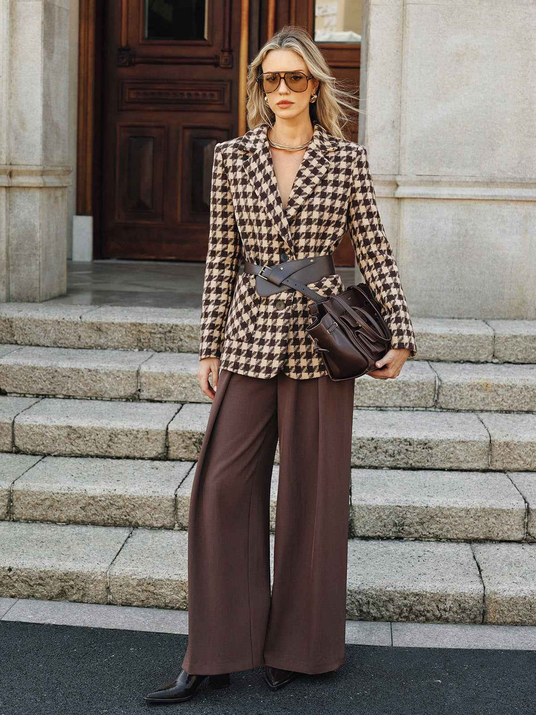 Mirla | Hahnentritt Blazer - Midjedesign med Långa Ärmar-Eva Jonsson