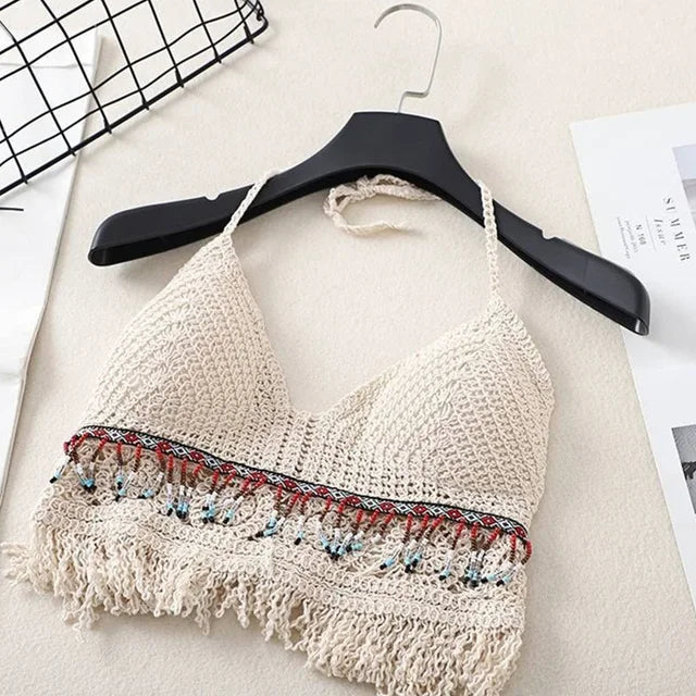 Mirla | Häkla bikini Bh i boho stil med fransar-Eva Jonsson