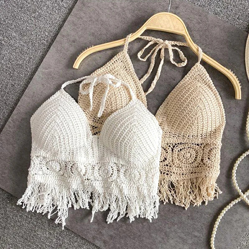 Mirla | Häkla bikini Bh i boho stil med fransar-Eva Jonsson